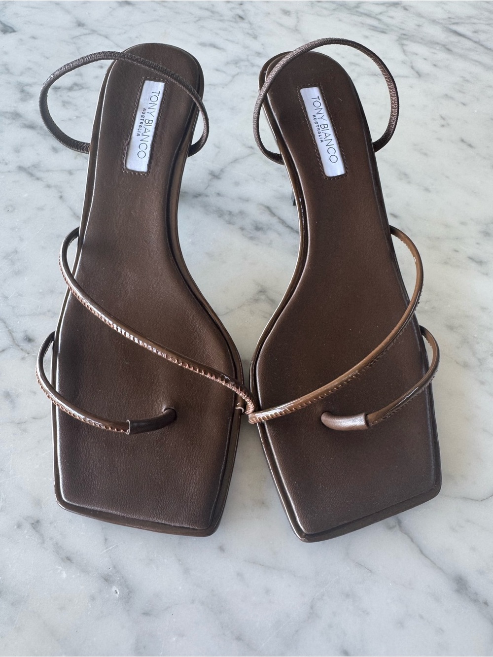 Tony Bianco Brown Strappy Toe-Loop Sandals